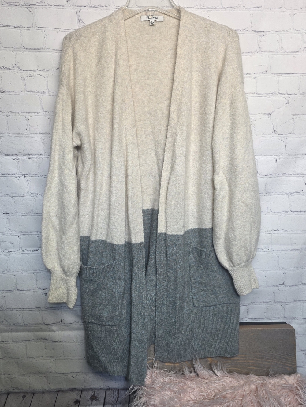 Madewell Cozy Wool Blend Two-Tone Open Cardigan Sweater